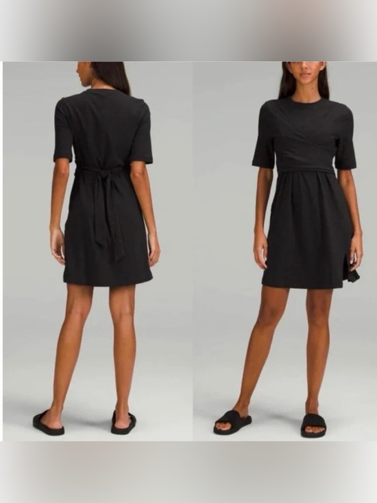 lululemon athletica Dresses & Skirts - Lululemon Softstream wrap front tie waist dress black size 12